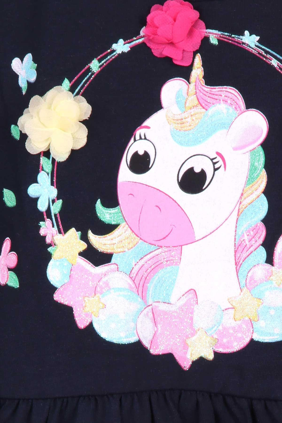 BRE Breeze Girl Child Long Sleeve Dress Unicorn Printed 1.5-5 Years, Navy Blue - Dos Hermanas