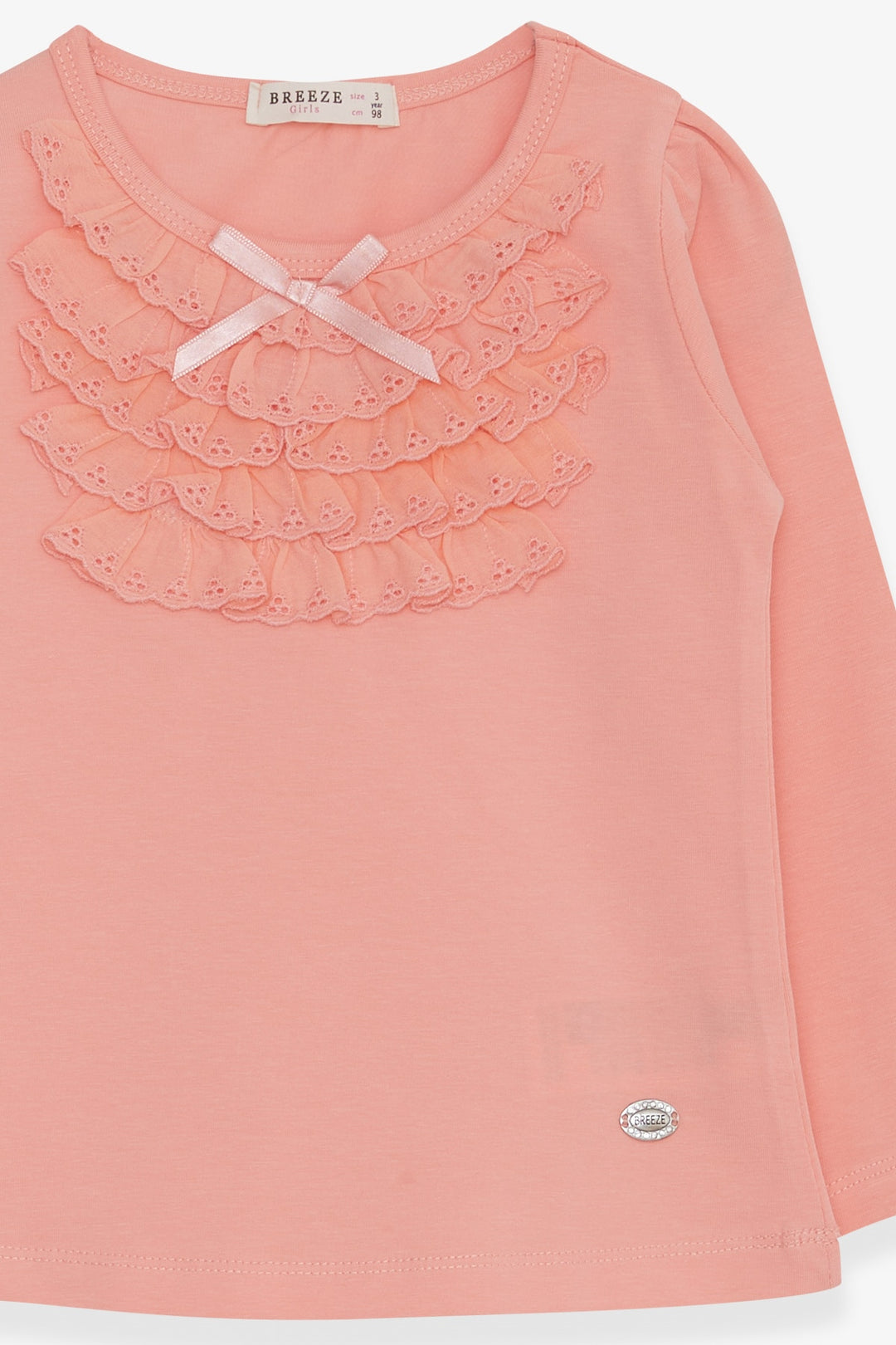 BRE Breeze Girl Baby Long Sleeve T-Shirt with Lace Bow 6 Months-8 Years, Salmon - Edmonton