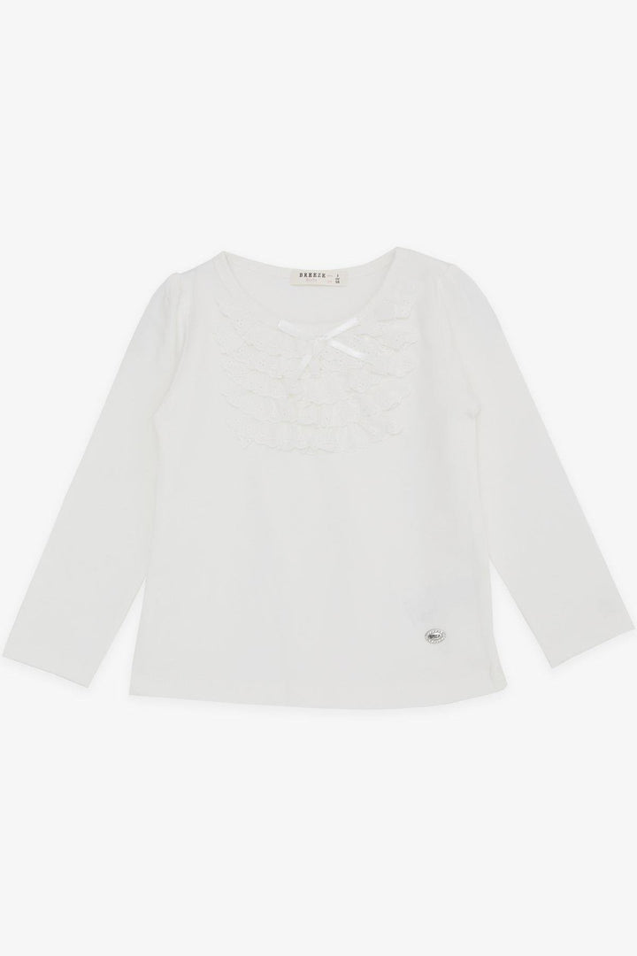 BRE Breeze Girl Baby Long Sleeve T-Shirt with Lace Bow 6 Months-8 Years, Ecru - Stanton