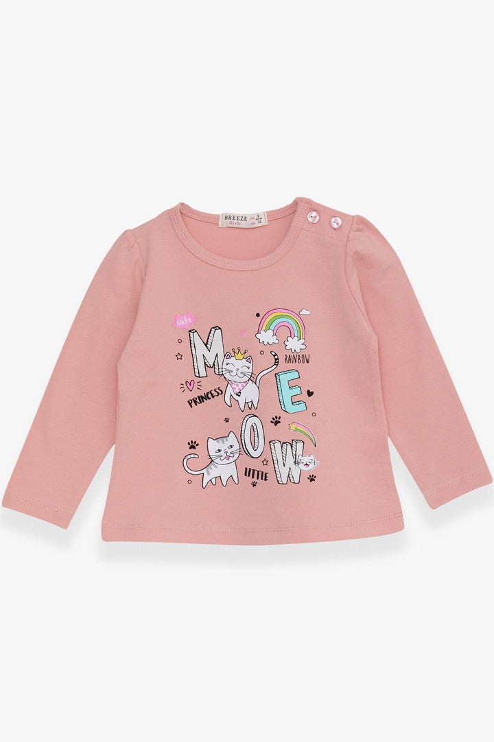 BRE Breeze Baby Girl Long Sleeve T-Shirt with Cat Print 9 Months-3 Years, Salmon - Independence