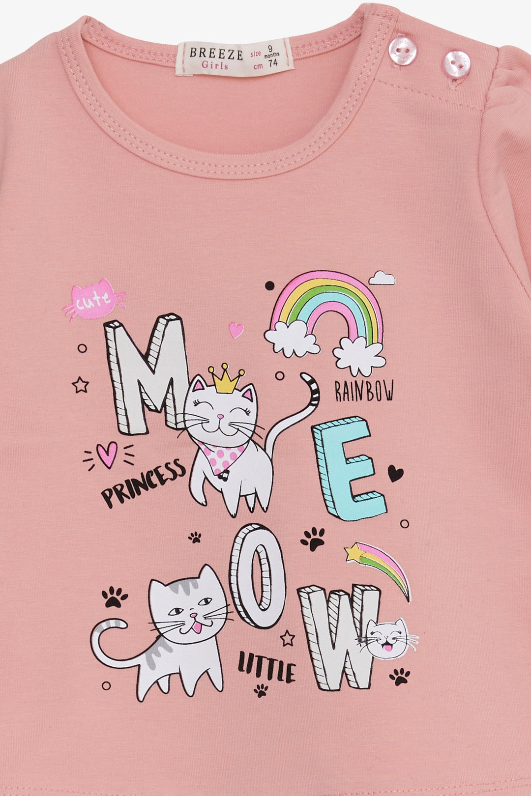 BRE Breeze Baby Girl Long Sleeve T-Shirt with Cat Print 9 Months-3 Years, Salmon - Independence