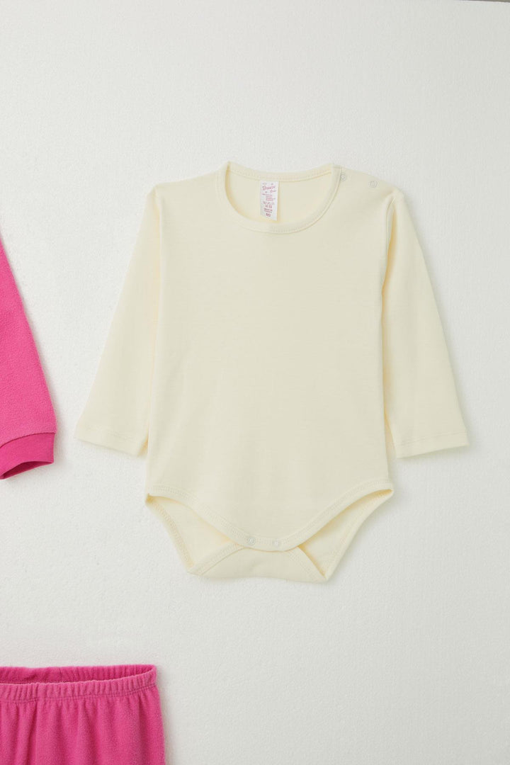 BRE Breeze Baby Girl Bodysuit 3-Piece Velvet Set Cute Bear Embroidered 4 Months Year, Fuchsia - Champaign