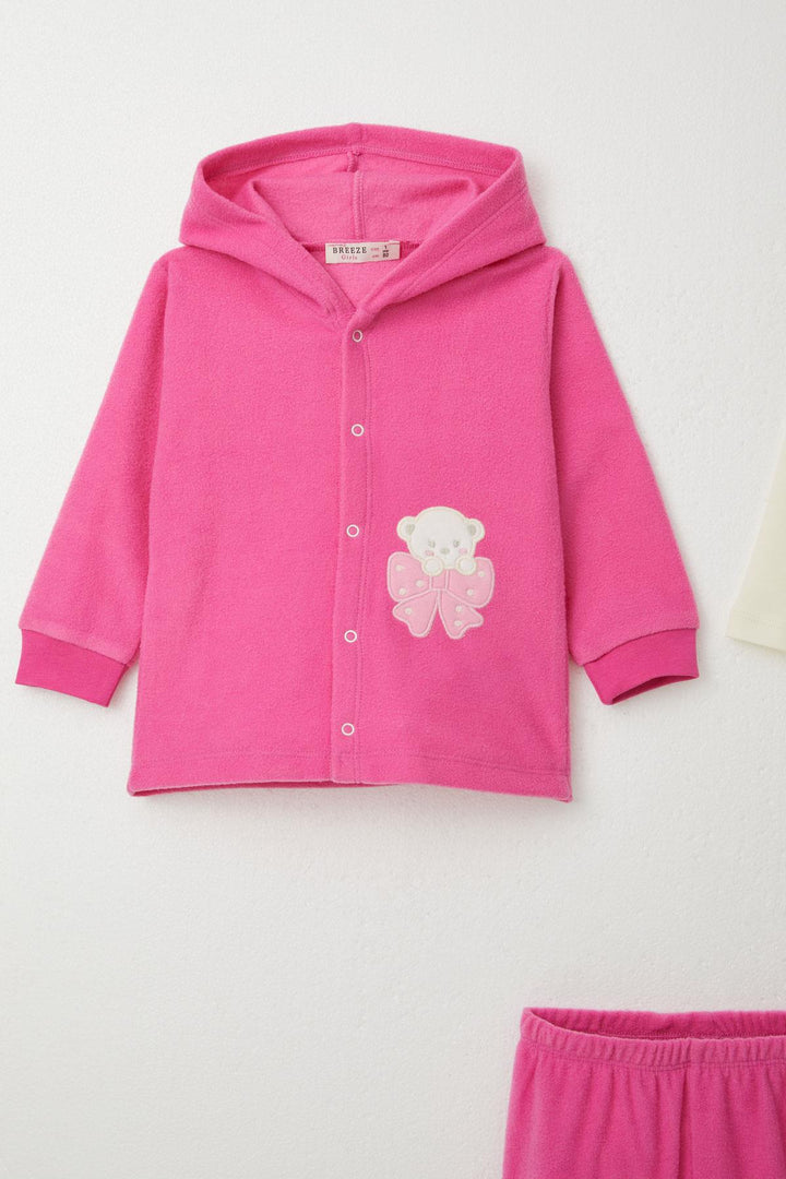BRE Breeze Baby Girl Bodysuit 3-Piece Velvet Set Cute Bear Embroidered 4 Months Year, Fuchsia - Champaign