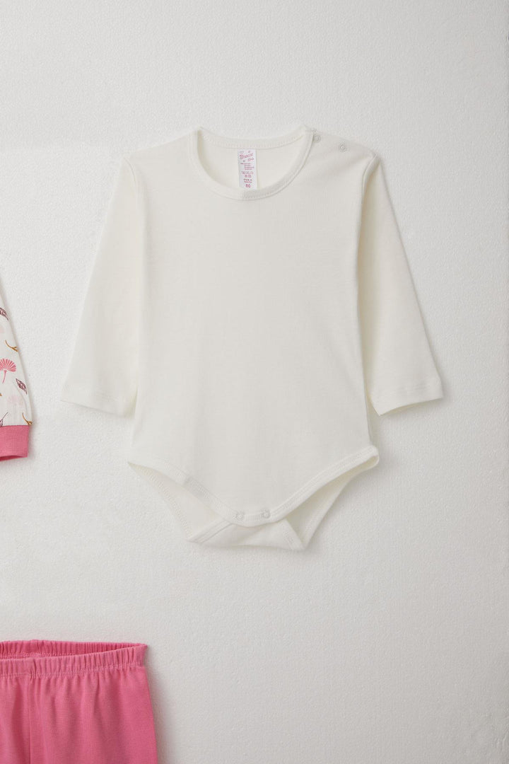 BRE Breeze Baby Girl Bodysuit 3-Piece Set with Flower Pattern, 4 Months Year, White - Huesca