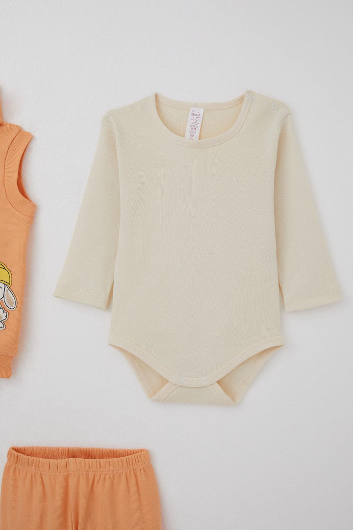 BRE Breeze Baby Girl Bodysuit 3-Piece Set with Cute Dog with Hat Embroidery, 4 Months Year, Salmon - Blue Springs