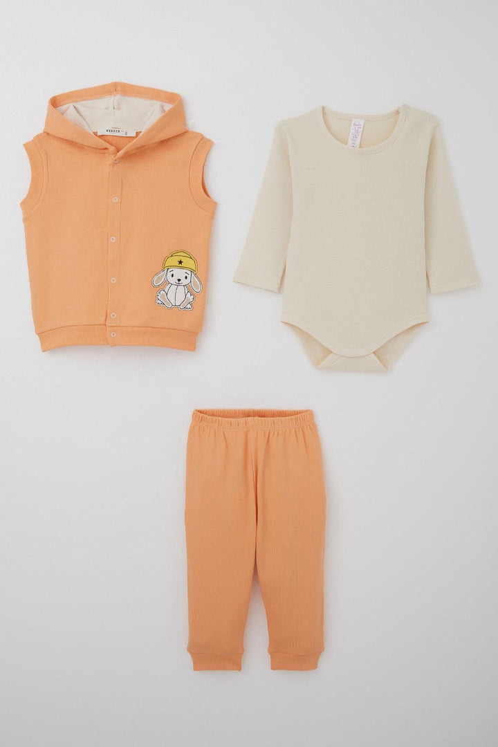 BRE Breeze Baby Girl Bodysuit 3-Piece Set with Cute Dog with Hat Embroidery, 4 Months Year, Salmon - Blue Springs