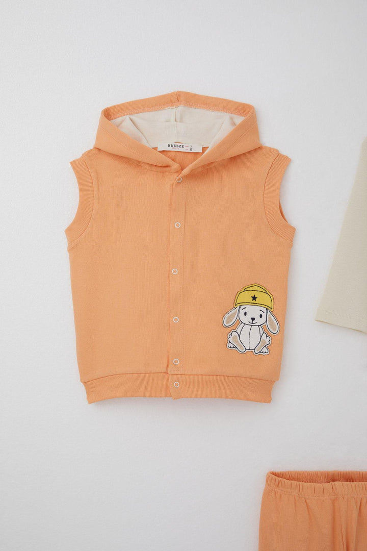 BRE Breeze Baby Girl Bodysuit 3-Piece Set with Cute Dog with Hat Embroidery, 4 Months Year, Salmon - Blue Springs