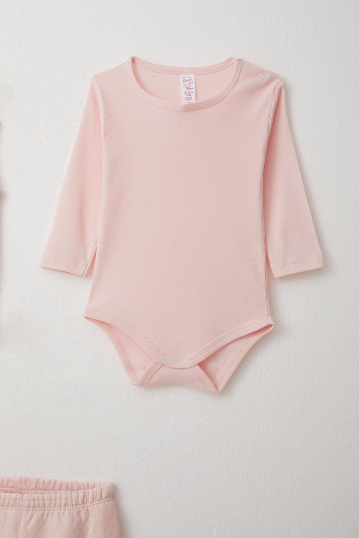 BRE Breeze Baby Girl Bodysuit 3-Piece Set with Bunny Embroidery and Pom-pom Hood 4 Months Year, Powder - Temple City
