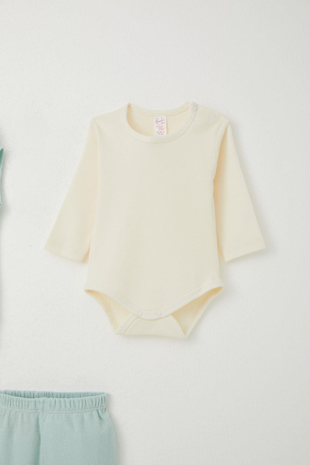 BRE Breeze Baby Girl Bodysuit 3-Piece Set with Rabbit Embroidery and Pom Poms, 4 Months Year, Water Green - Alcobaça