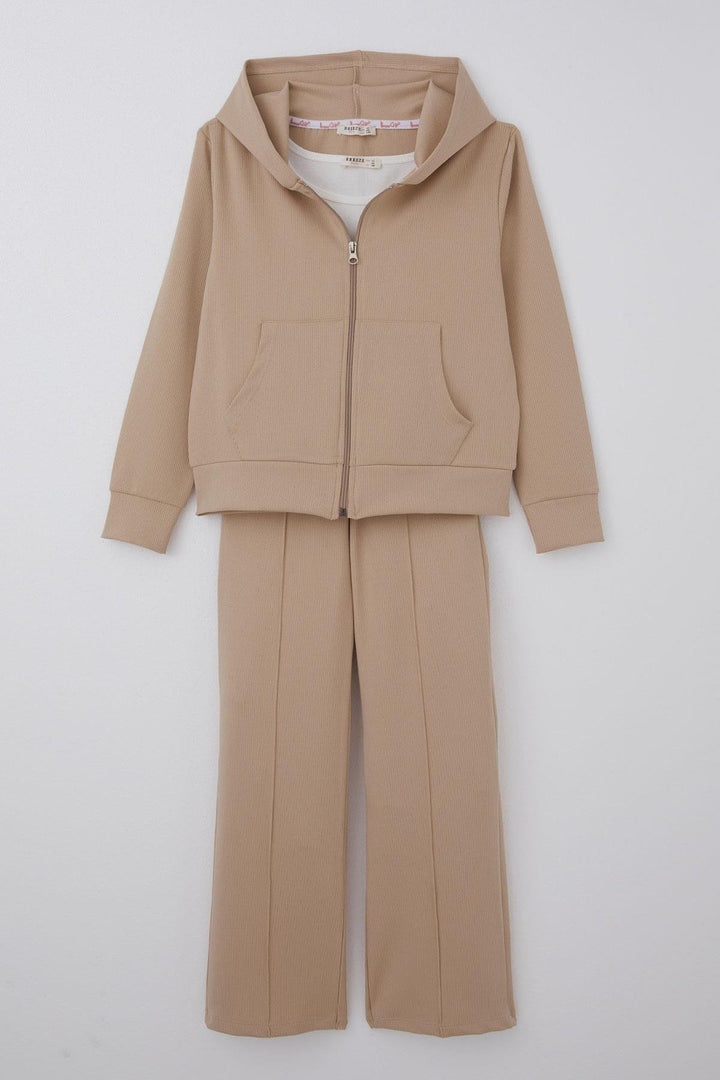 BRE Breeze Girl Child 3-Piece Pantsuit with Hood 94 Years, Beige - Edmonton