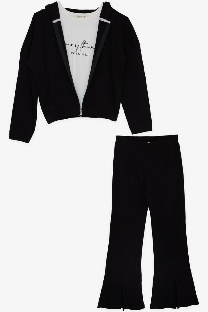 BRE Breeze Girl Child 3-Piece Legging Set with Ribbed Zippered Hem Slit, 50 Years, Black - Carrollwood