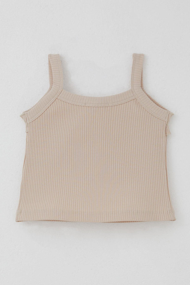 BRE Breeze Girl's Sleeveless Crop Top with Frill Detail, 84 Years, Beige - Antioch