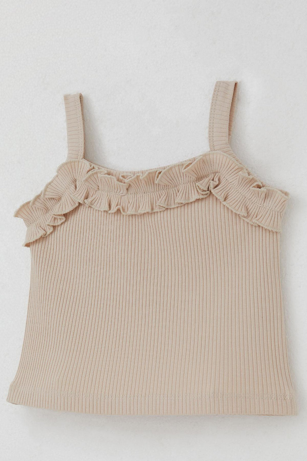 BRE Breeze Girl's Sleeveless Crop Top with Frill Detail, 84 Years, Beige - Antioch