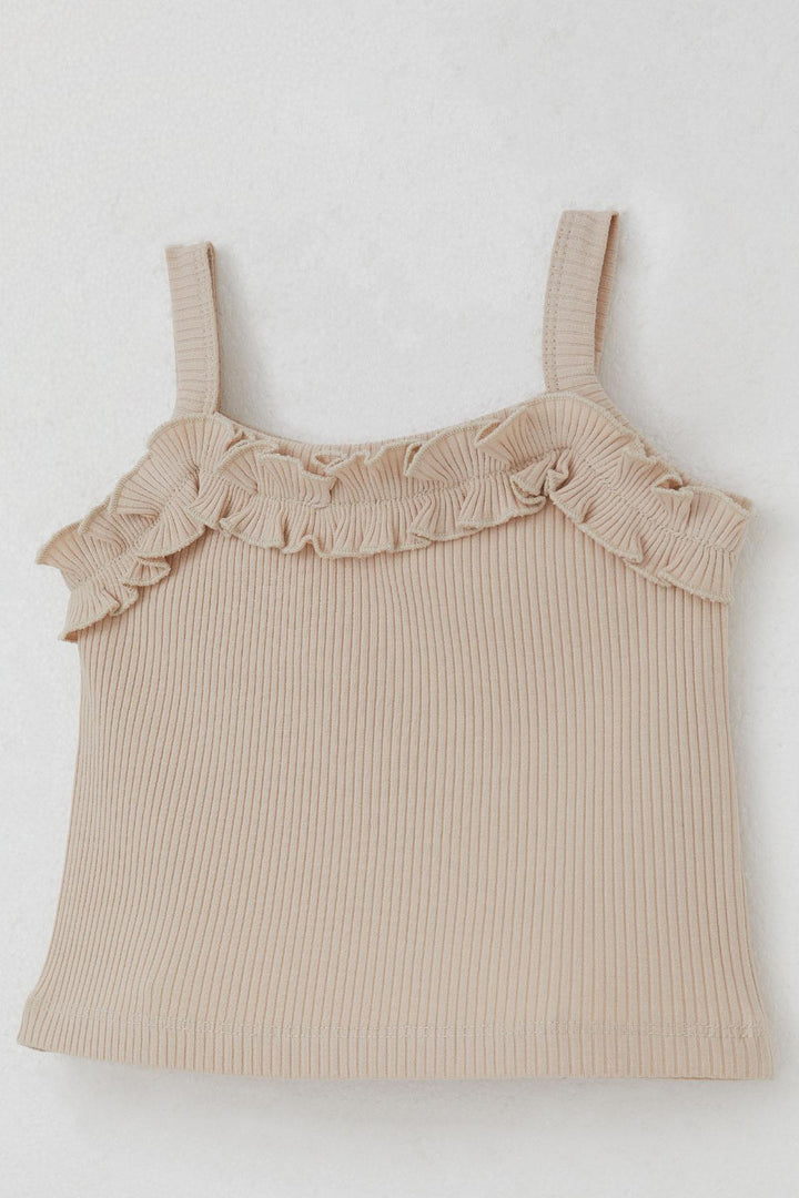 BRE Breeze Girl's Sleeveless Crop Top with Frill Detail, 84 Years, Beige - Antioch