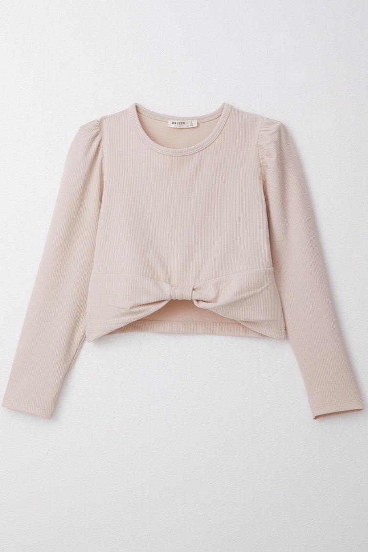 BRE Breeze Girl's Blouse with Bow-Like Belly Decollete Detail, Beige, 84 Years - Saint-Nazaire