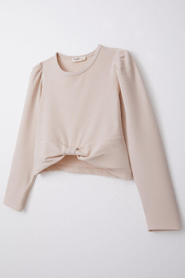 BRE Breeze Girl's Blouse with Bow-Like Belly Decollete Detail, Beige, 84 Years - Saint-Nazaire