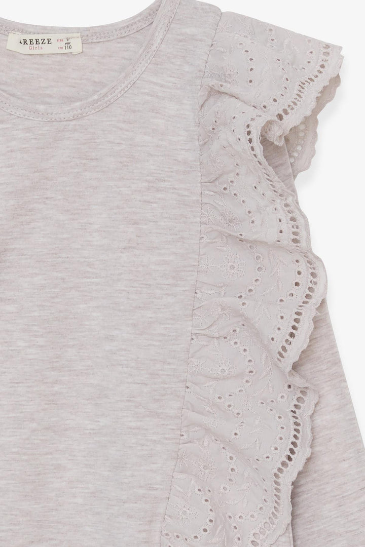 BRE Breeze Girl's Blouse with Lace 50 Years, Beige Melange - Castelldefels