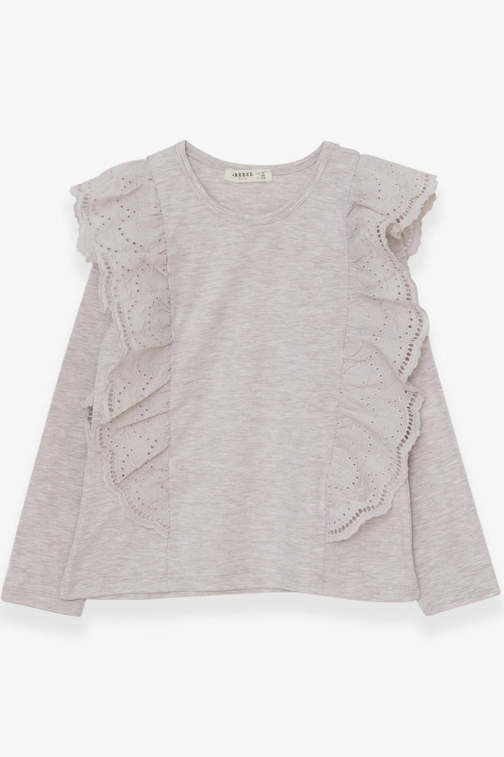 BRE Breeze Girl's Blouse with Lace 50 Years, Beige Melange - Castelldefels