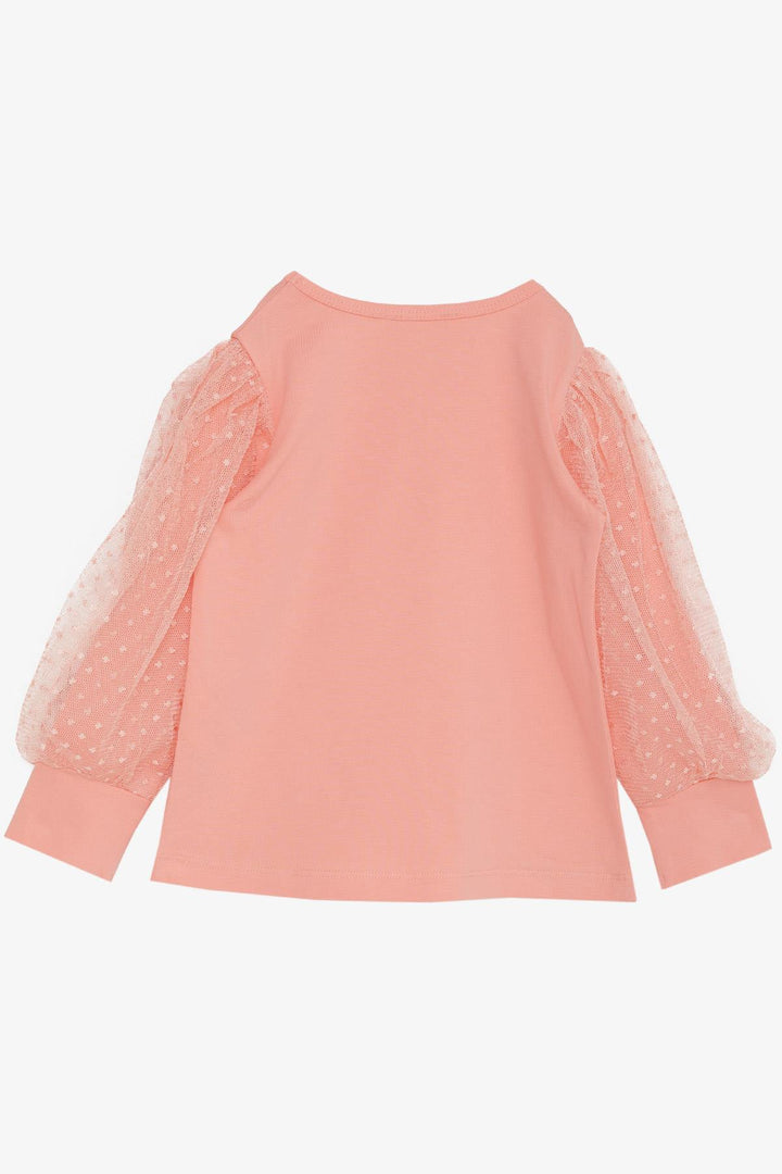 BRE Breeze Girl's Blouse with Tulle Detailed Sleeves, 3-7 Years, Salmon - Sierra Vista