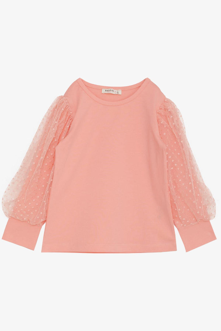 BRE Breeze Girl's Blouse with Tulle Detailed Sleeves, 3-7 Years, Salmon - Sierra Vista