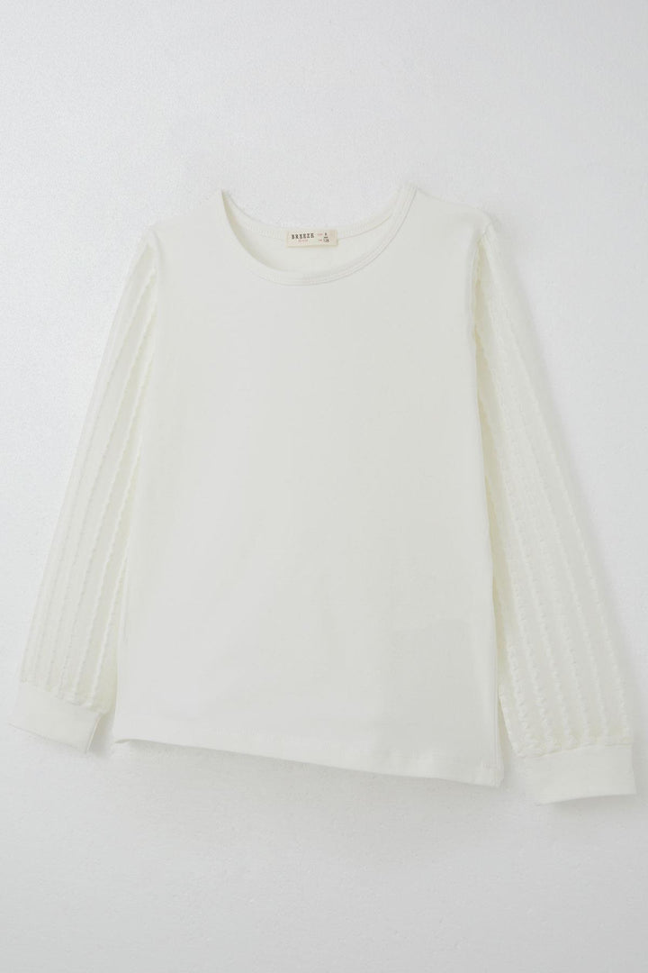 BRE Breeze Girl's Blouse with Tulle Sleeves, 82 Years, Ecru - Peterborough