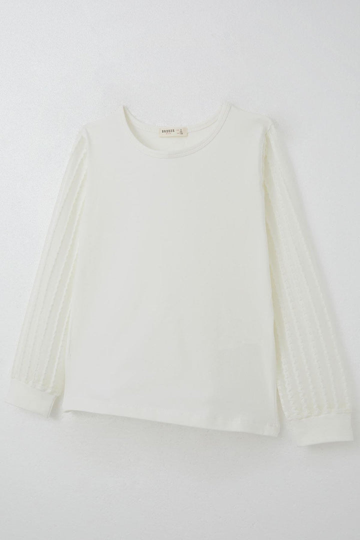 BRE Breeze Girl's Blouse with Tulle Sleeves, 82 Years, Beige - Pahrump