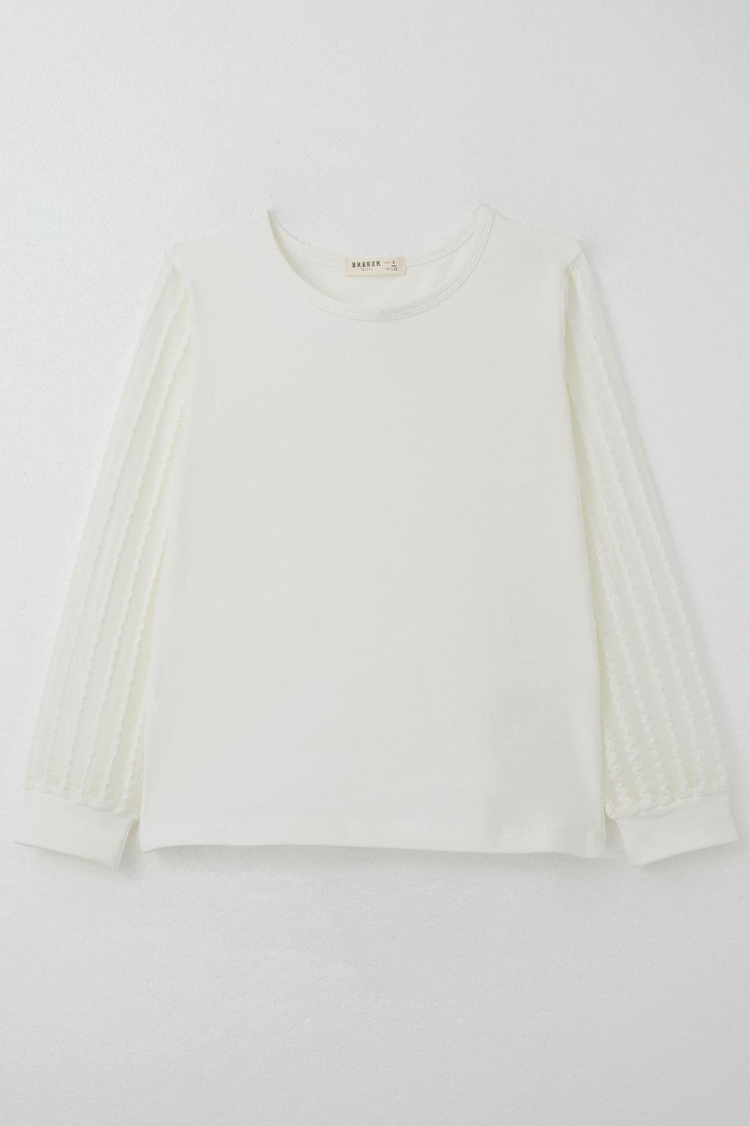 BRE Breeze Girl's Blouse with Tulle Sleeves, 82 Years, Beige - Pahrump