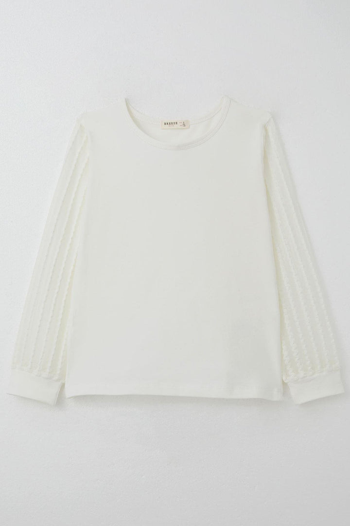 BRE Breeze Girl's Blouse with Tulle Sleeves, 82 Years, Beige - Pahrump