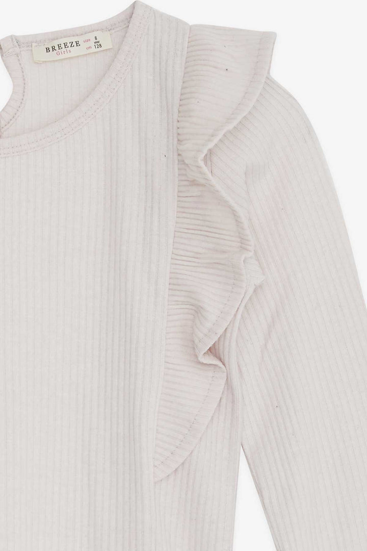 BRE Breeze Girl's Blouse with Ruffled Shoulders, 4-8 Years, Beige - Lévis