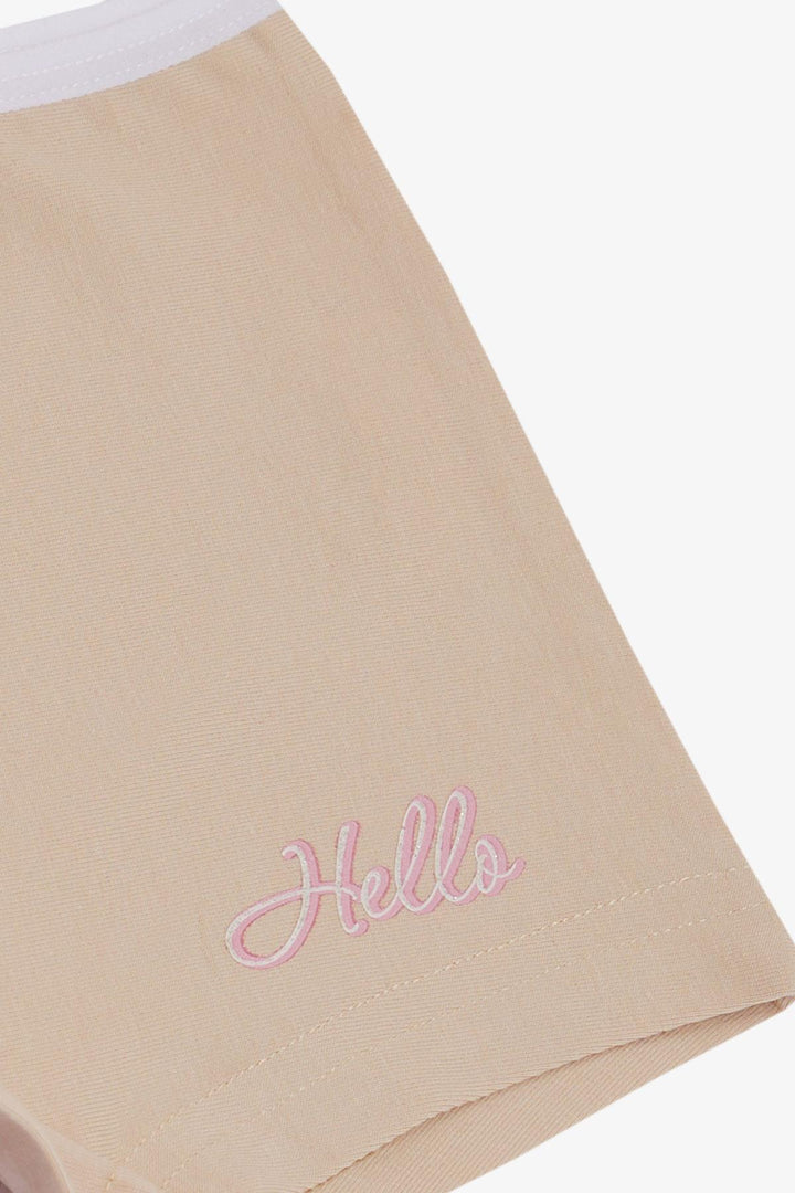 BRE Breeze Girl's Boxer Shorts with Hello Print, 51 Years, Beige - Imola