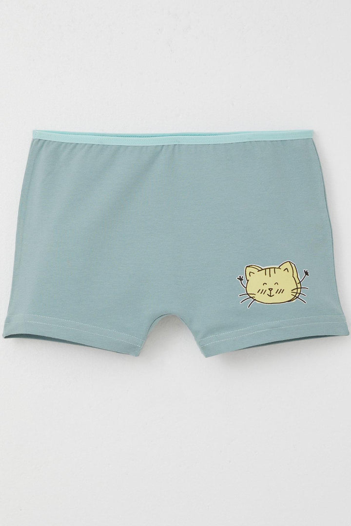 BRE Breeze Girl's Boxer Cute Kitty Printed 51 Years, Mint Green - Krefeld