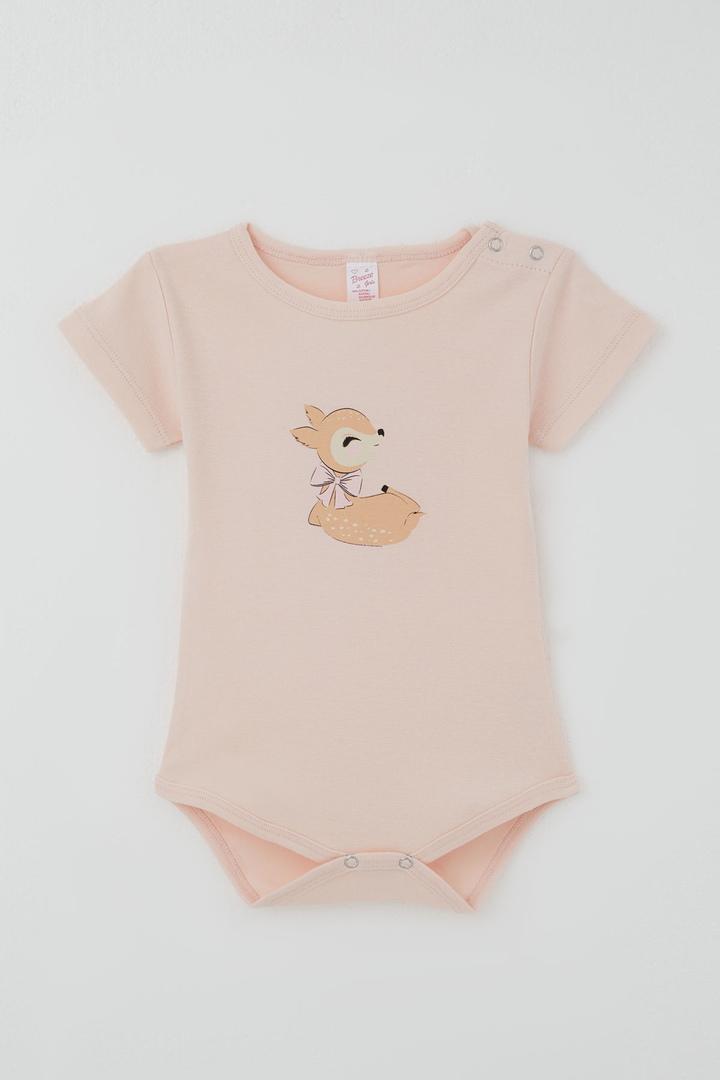 BRE Breeze Kız Çocuk Çıtçıtlı Kısa Kollu Zıbın Body Sevimli Ceylan Baskılı 1-3 Yaş , Pudra - Mühlhausen