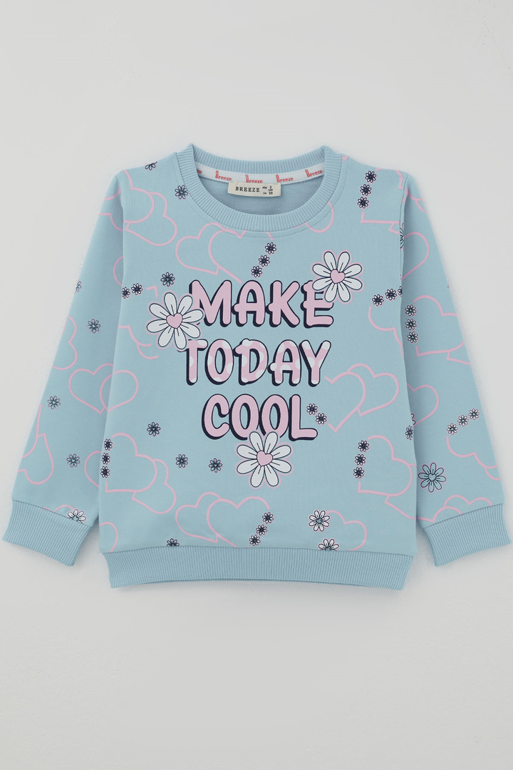 BRE Breeze Kız Çocuk Cool Sweatshirt Çiçek Desenli Kalpli 3-8 Yaş , Açık Mavi - Tlapa de Comonfort