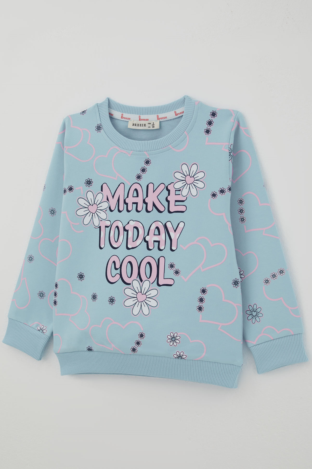 BRE Breeze Kız Çocuk Cool Sweatshirt Çiçek Desenli Kalpli 3-8 Yaş , Açık Mavi - Tlapa de Comonfort