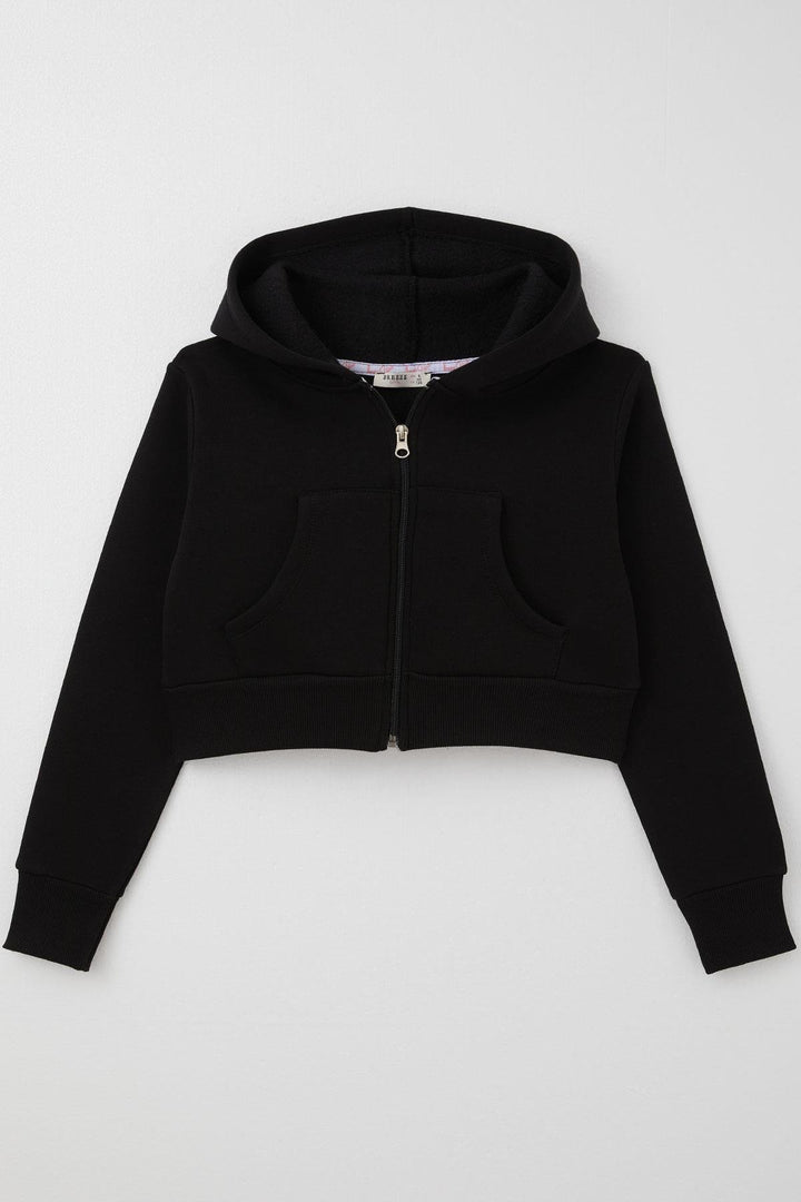 BRE Breeze Girl Child Crop Hoodie with Zipper Hood 84 Years, Black - Barreiro