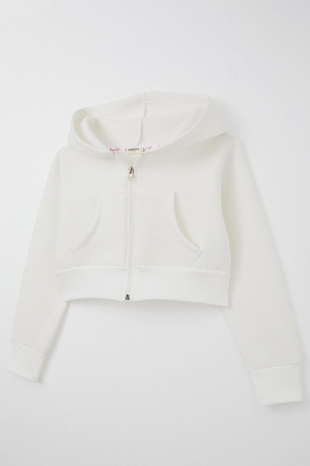 BRE Breeze Girl Child Crop Hoodie with Zipper Hood 84 Years, Ecru - Ixmiquilpan