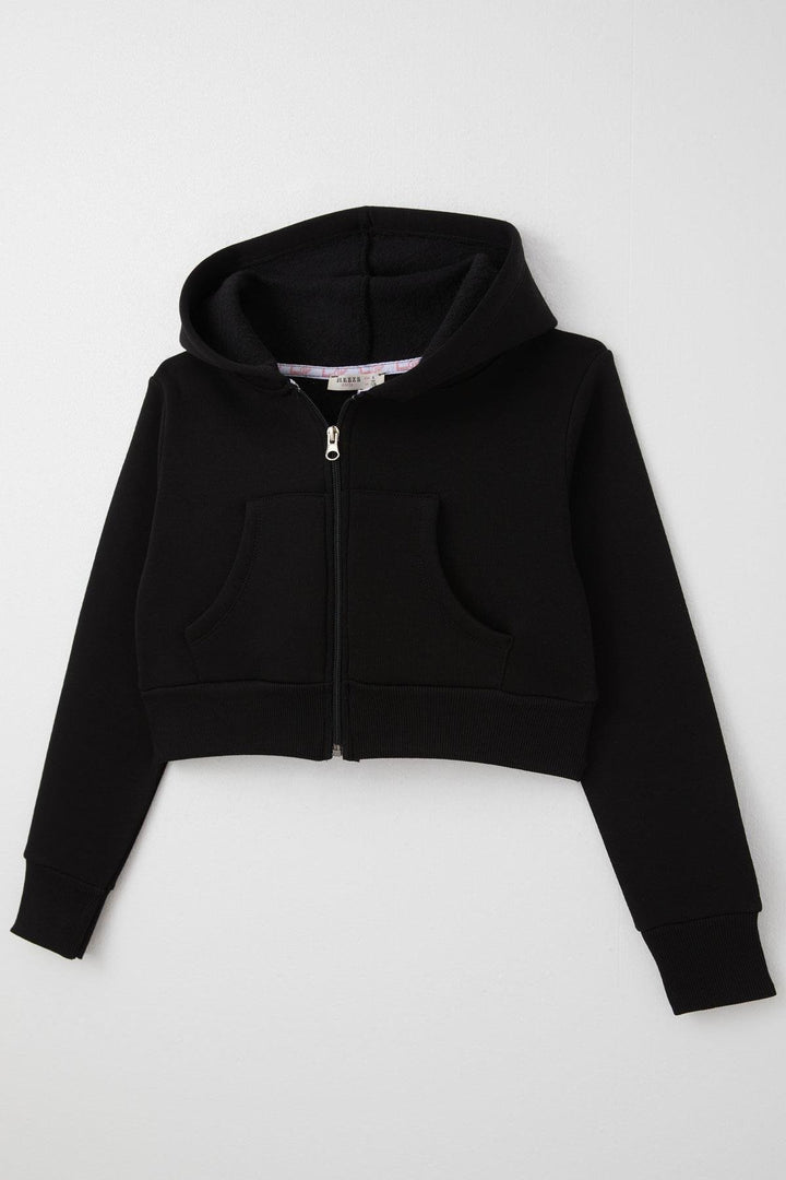 BRE Breeze Girl Child Crop Hoodie with Zipper Hood 84 Years, Black - Barreiro