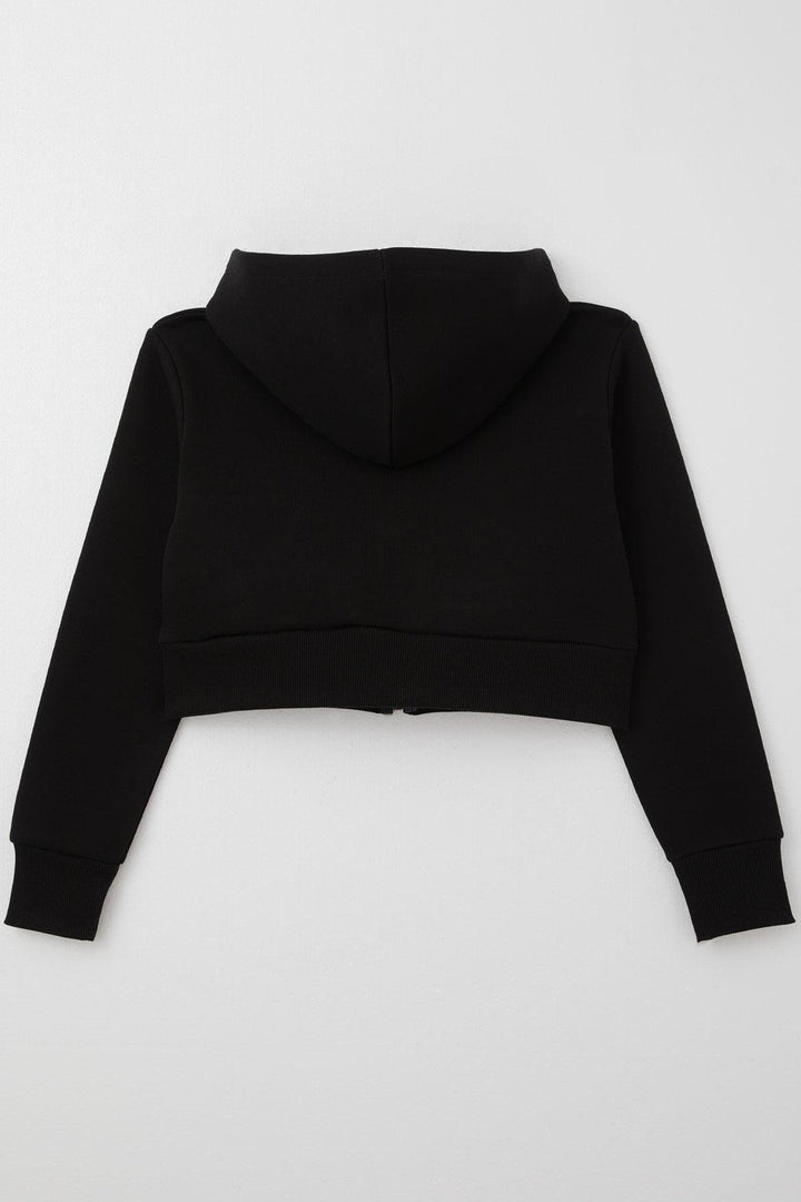 BRE Breeze Girl Child Crop Hoodie with Zipper Hood 84 Years, Black - Barreiro