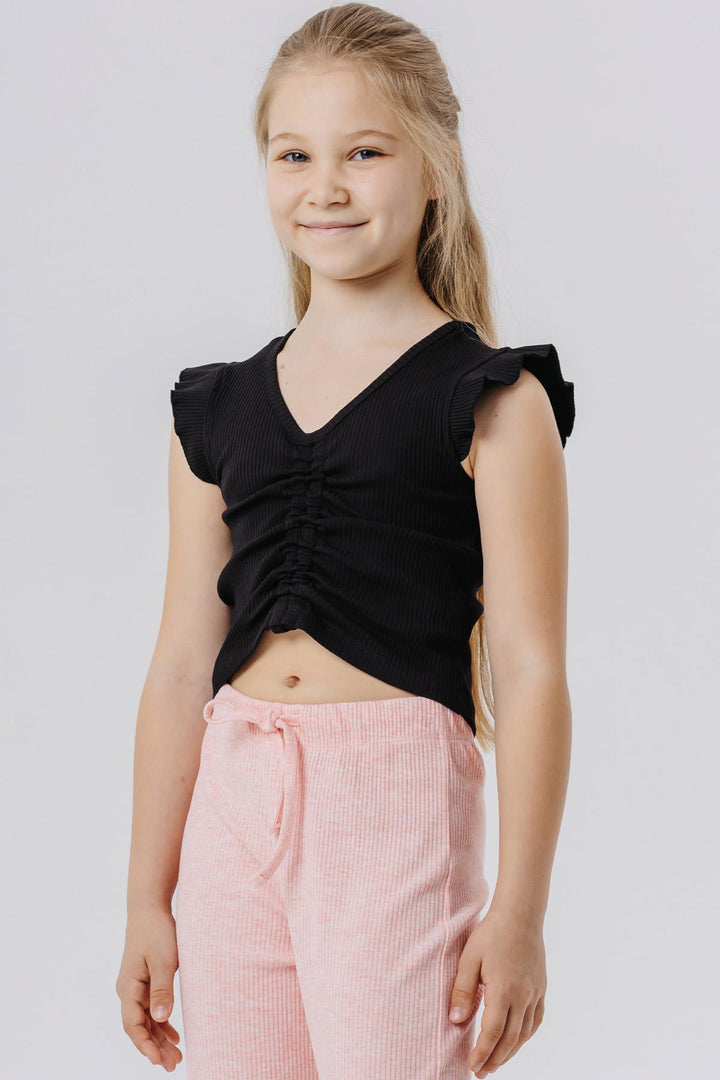 BRE Breeze Girl Child Crop Top with Straps and Frills, 84 Years, Black - Inver Grove Heights