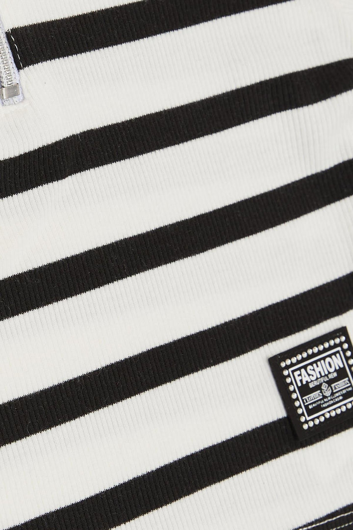 BRE Breeze Girl Child Crop T-Shirt Striped with Zipper, 94 Years, Ecru - Paris