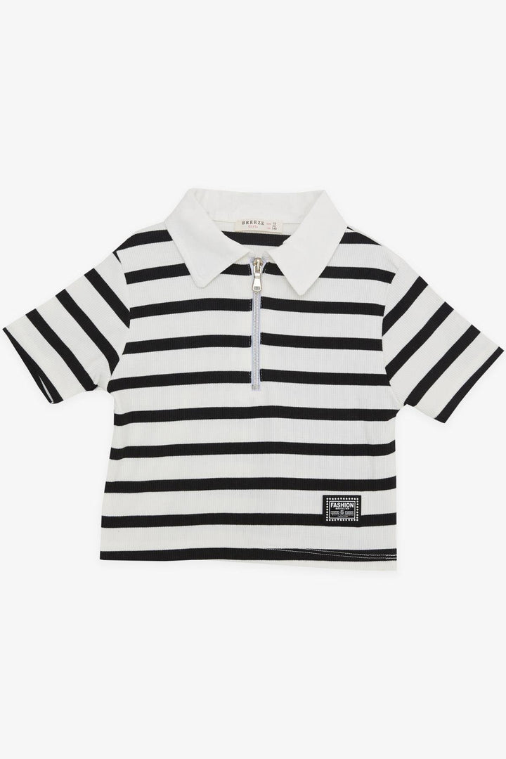 BRE Breeze Girl Child Crop T-Shirt Striped with Zipper, 94 Years, Ecru - Paris