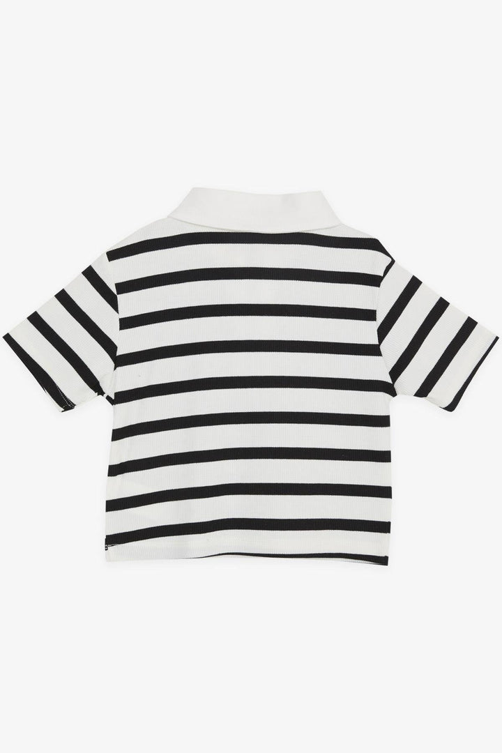 BRE Breeze Girl Child Crop T-Shirt Striped with Zipper, 94 Years, Ecru - Paris