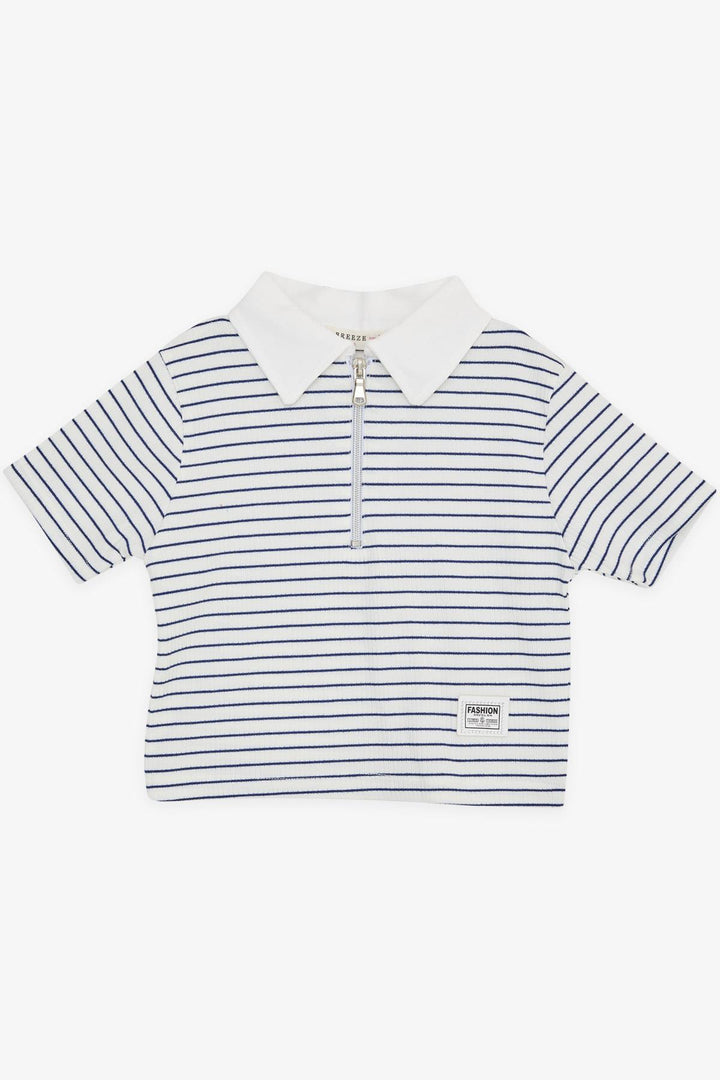BRE Breeze Girl Child Crop T-Shirt Striped with Zipper, White, 94 Years - Vlaardingen