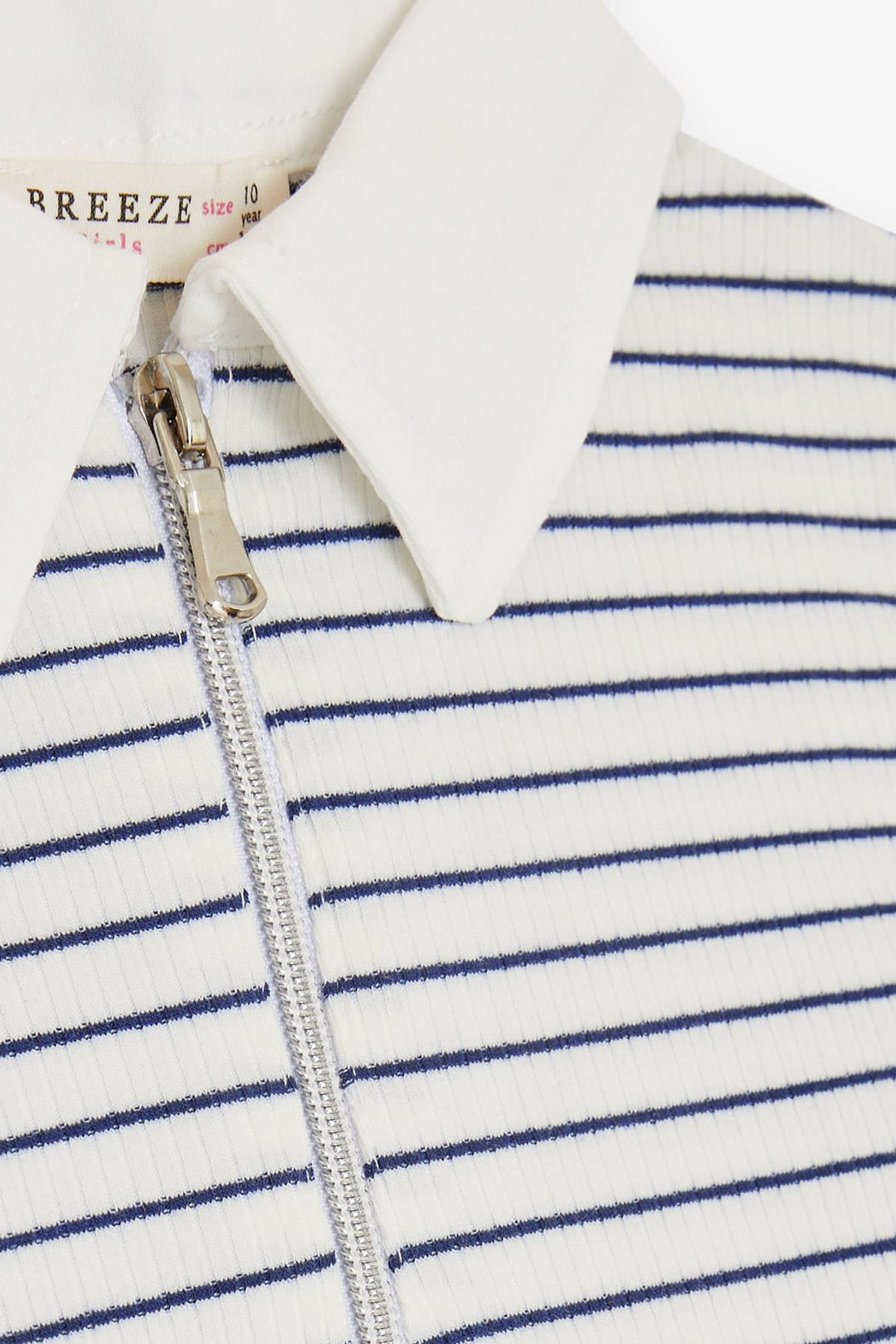 BRE Breeze Girl Child Crop T-Shirt Striped with Zipper, White, 94 Years - Vlaardingen