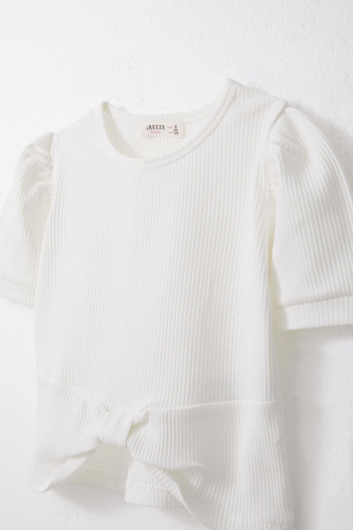 BRE Breeze Girl Child Crop Top with Belly Neckline Detail, 84 Years, White - Treviso