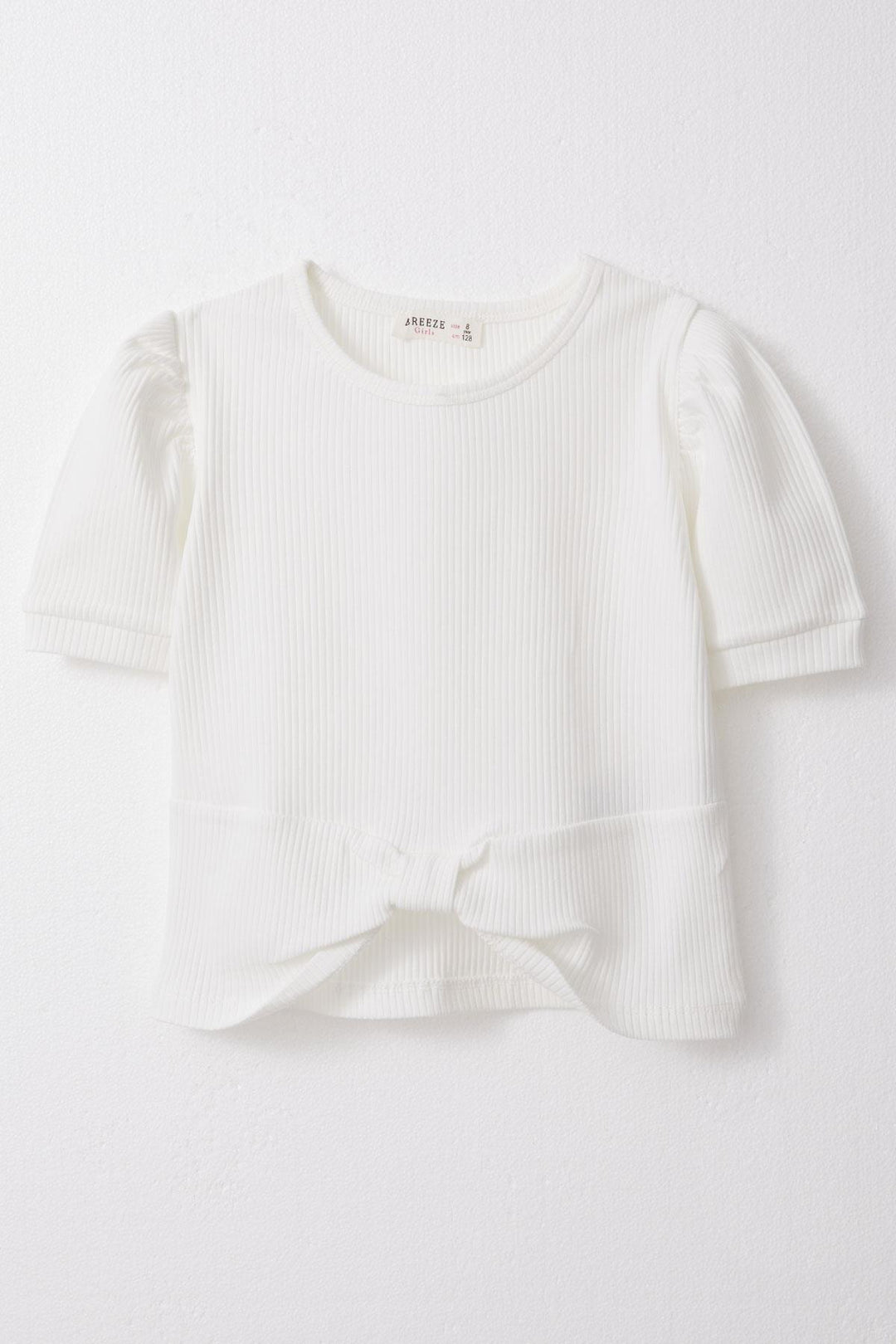 BRE Breeze Girl Child Crop Top with Belly Neckline Detail, 84 Years, White - Treviso