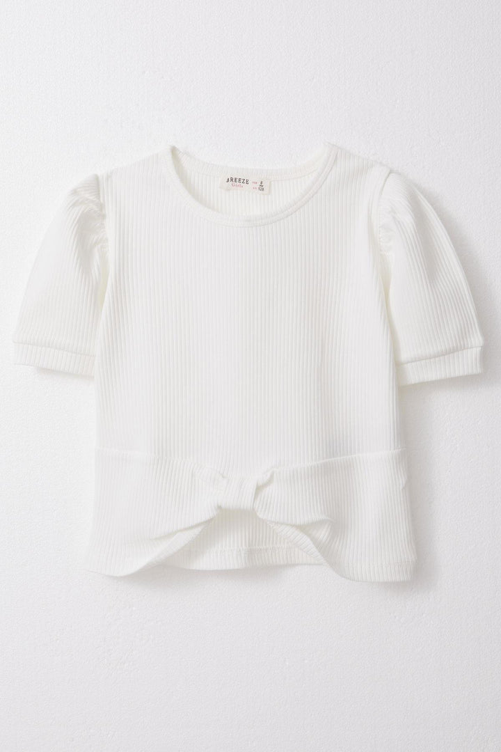 BRE Breeze Girl Child Crop Top with Belly Neckline Detail, 84 Years, White - Treviso