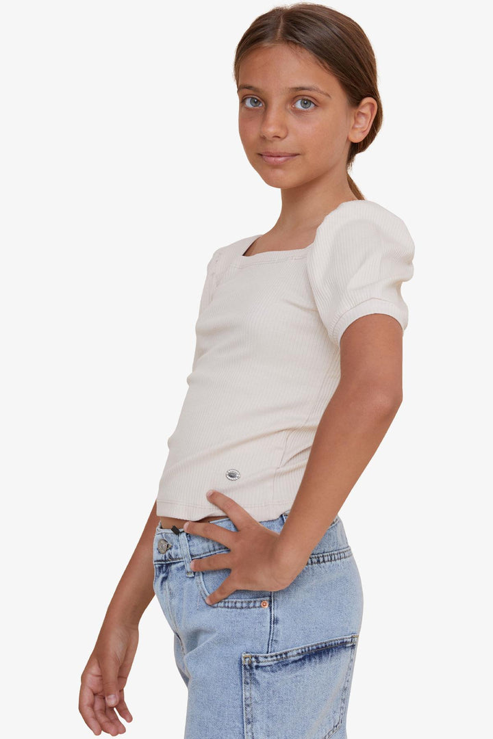 BRE Breeze Girl Child Crop T-Shirt Square Neck 84 Years, Beige - Orsha