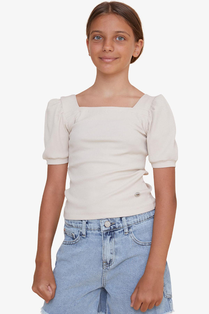 BRE Breeze Girl Child Crop T-Shirt Square Neck 84 Years, Beige - Orsha
