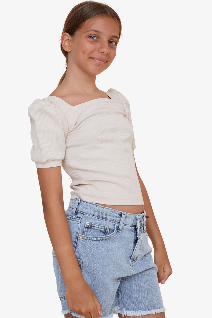 BRE Breeze Girl Child Crop T-Shirt Square Neck 84 Years, Beige - Orsha